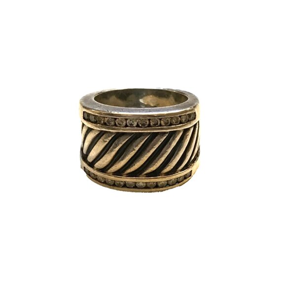 David Yurman 925 Sterling Silver Cable Cigar Band Ring Womens 6 Pave Diamonds - Picture 5 of 14